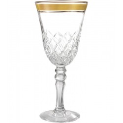Taça 200ml Lapidada Com Borda Dourada Em Vidro